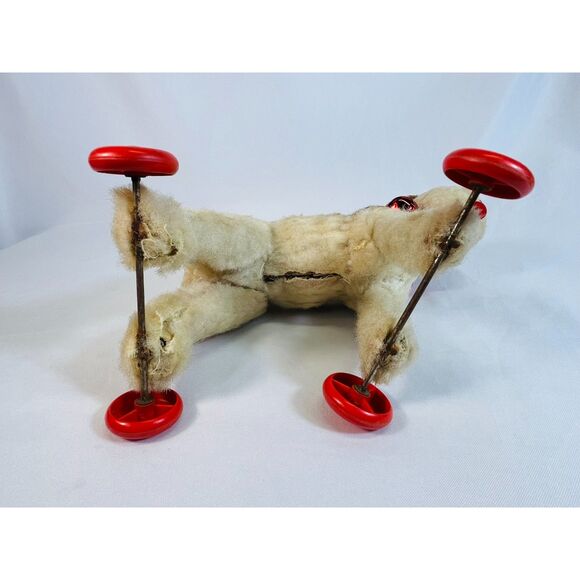 VINTAGE WIRE FOX TERRIER DOG CHILD'S PULL TOY CLOTH FUR BODY ON WHEELS - Picture 11 of 11